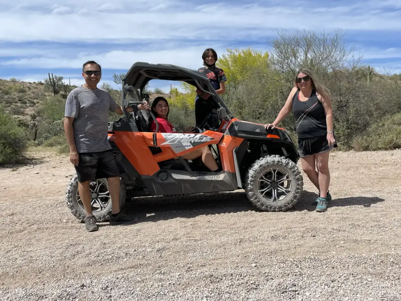 Family with their sand buggy on a guided U-Drive desert tour near Scottsdale