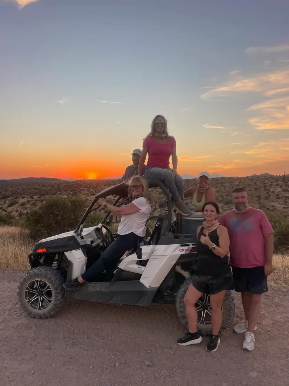 Private VIP group with their sand buggy at sunset in the Sonoran Desert near Scottsdale